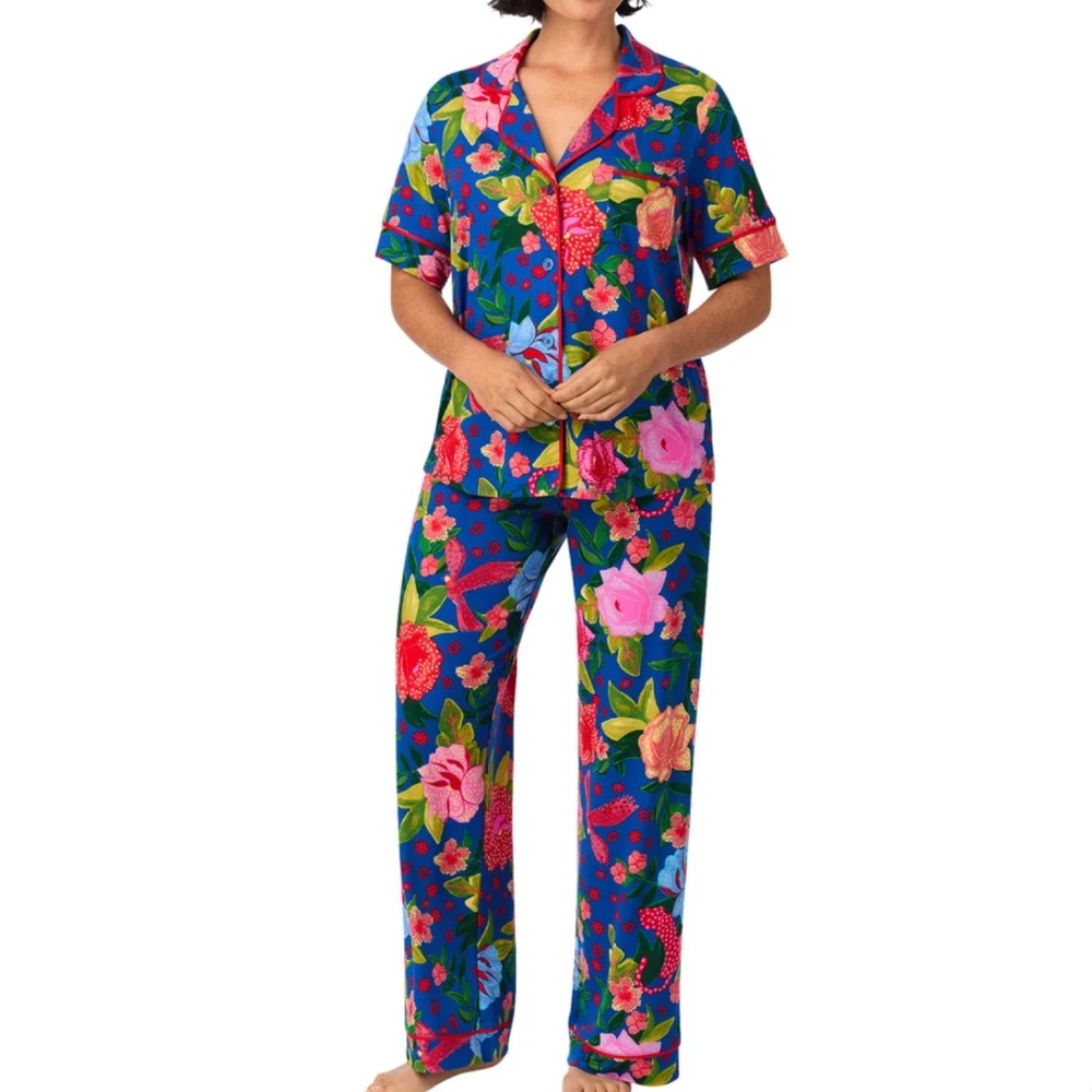 Room Service Aloha Flowers Notched Collar Stretchy Soft Pajamas PJ Set S